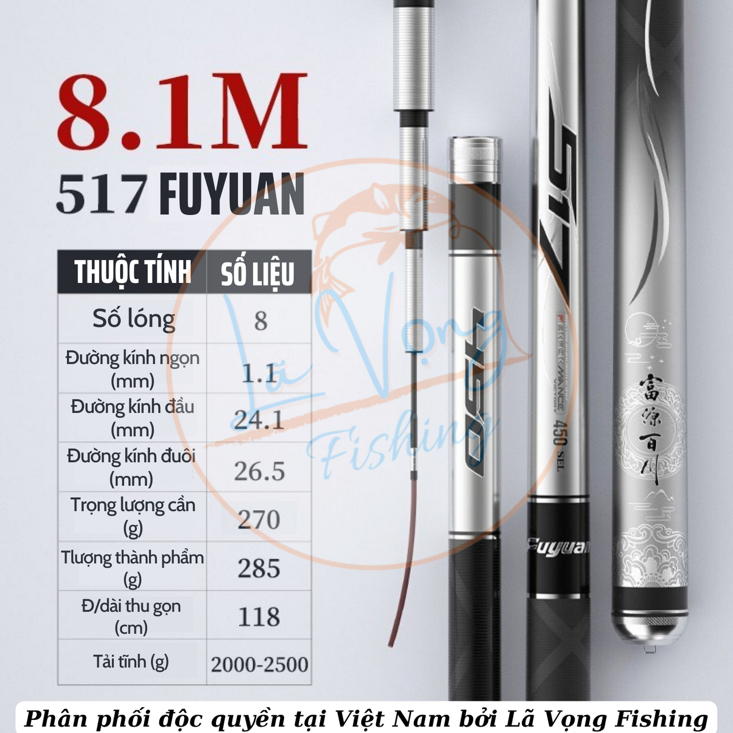 Cần Câu Fuyuan Tổng Hợp 517, Cần Câu Đơn Đài Hàng Chính Hãng