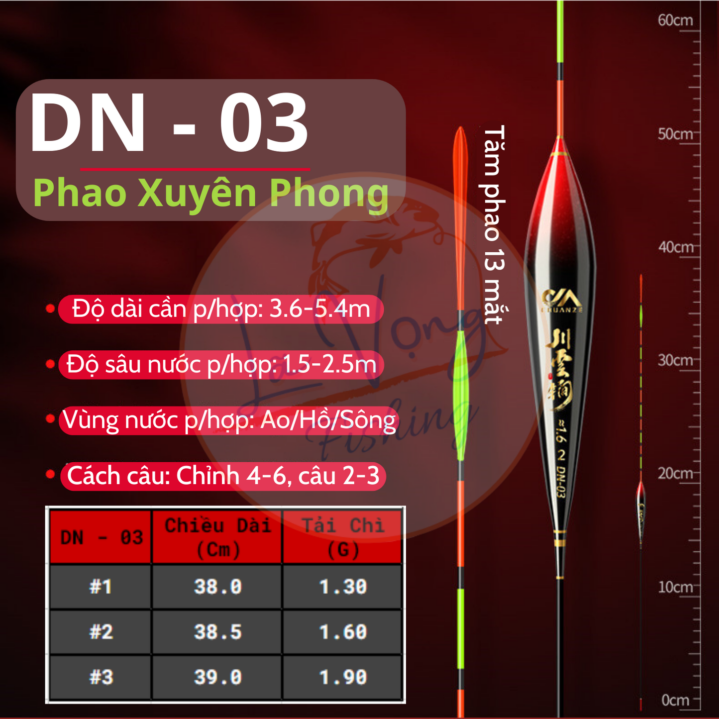 Phao chuyên Ngày nano cao cấp Xuyên Phong - DN, phao câu đài chính hãng, phao câu cá