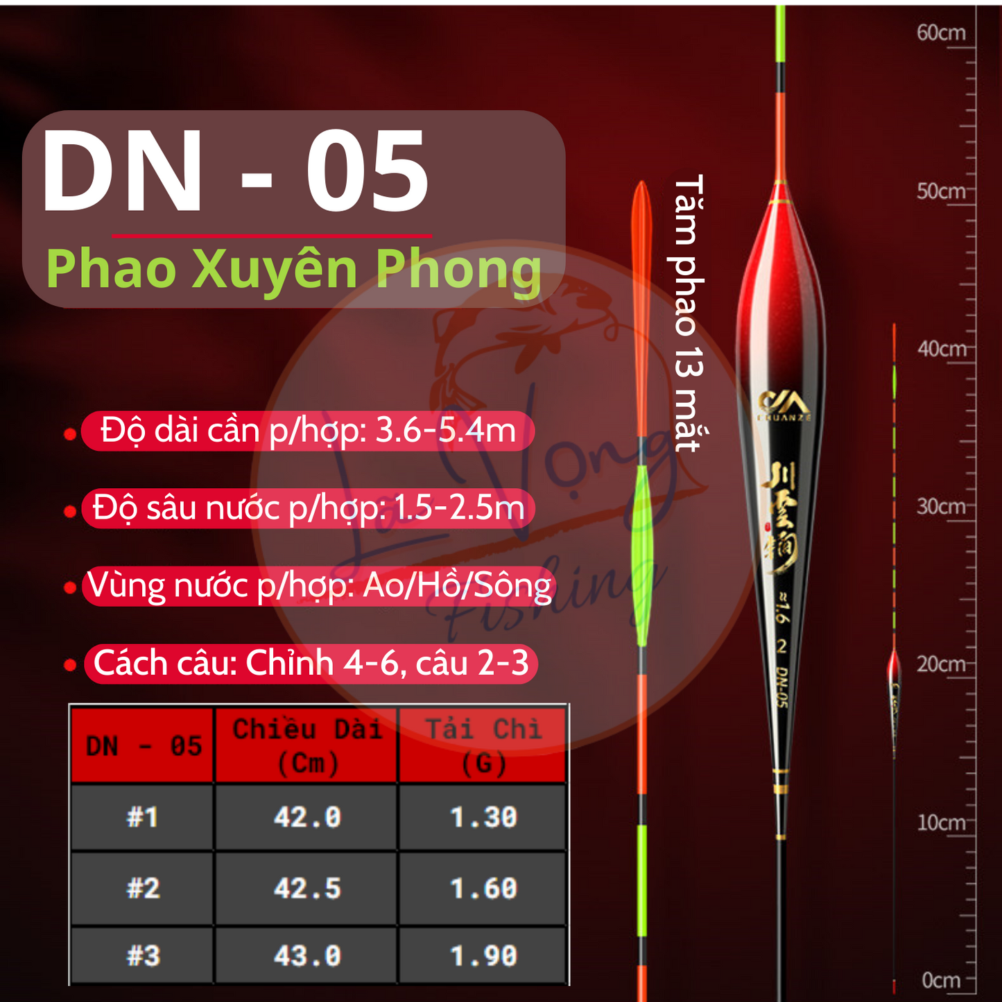Phao chuyên Ngày nano cao cấp Xuyên Phong - DN, phao câu đài chính hãng, phao câu cá