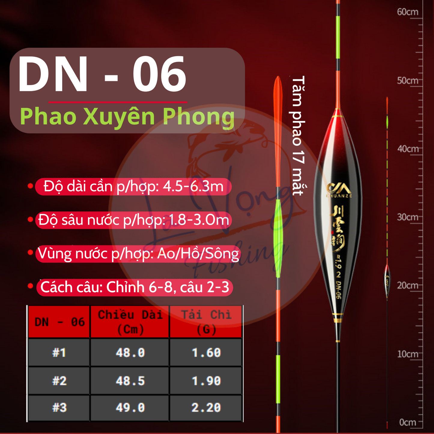 Phao chuyên Ngày nano cao cấp Xuyên Phong - DN, phao câu đài chính hãng, phao câu cá