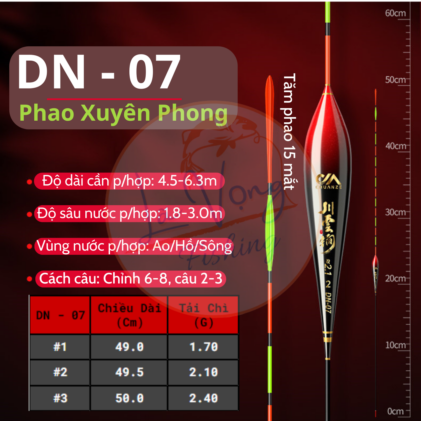 Phao chuyên Ngày nano cao cấp Xuyên Phong - DN, phao câu đài chính hãng, phao câu cá
