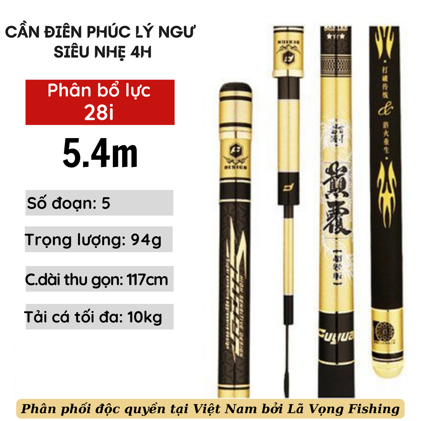 Cần câu FuYuan Điên Phúc Lý Ngư Siêu Nhẹ 4H, Cần câu đài bản hỗn hợp siêu nhẹ hàng chính hãng