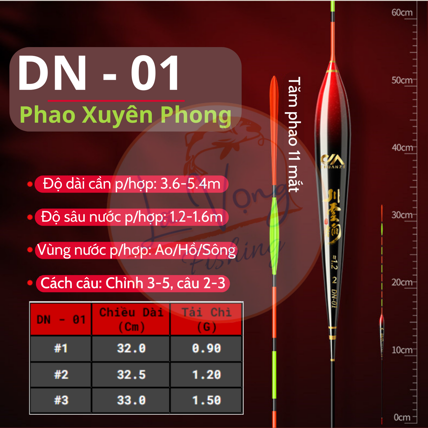Phao chuyên Ngày nano cao cấp Xuyên Phong - DN, phao câu đài chính hãng, phao câu cá