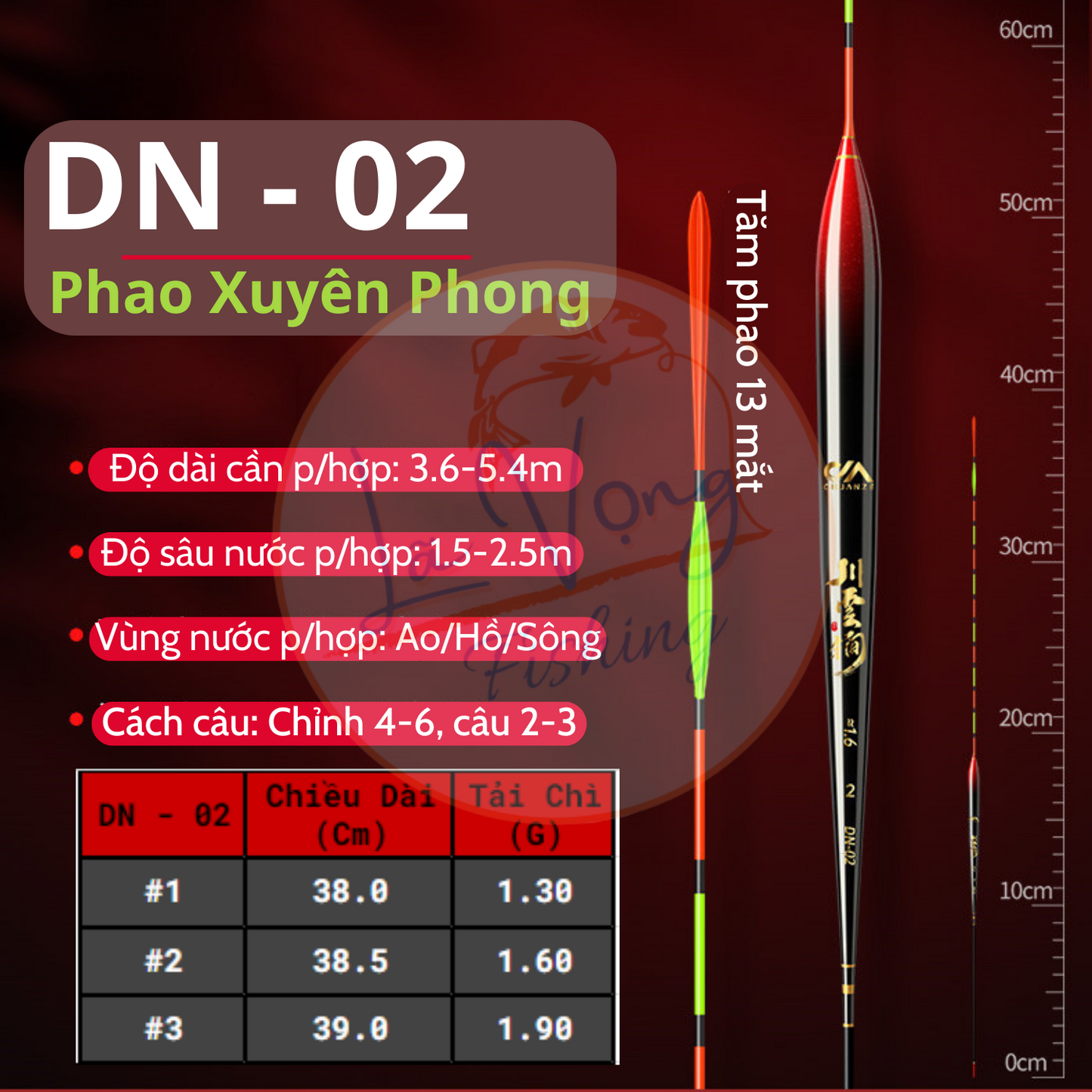 Phao chuyên Ngày nano cao cấp Xuyên Phong - DN, phao câu đài chính hãng, phao câu cá