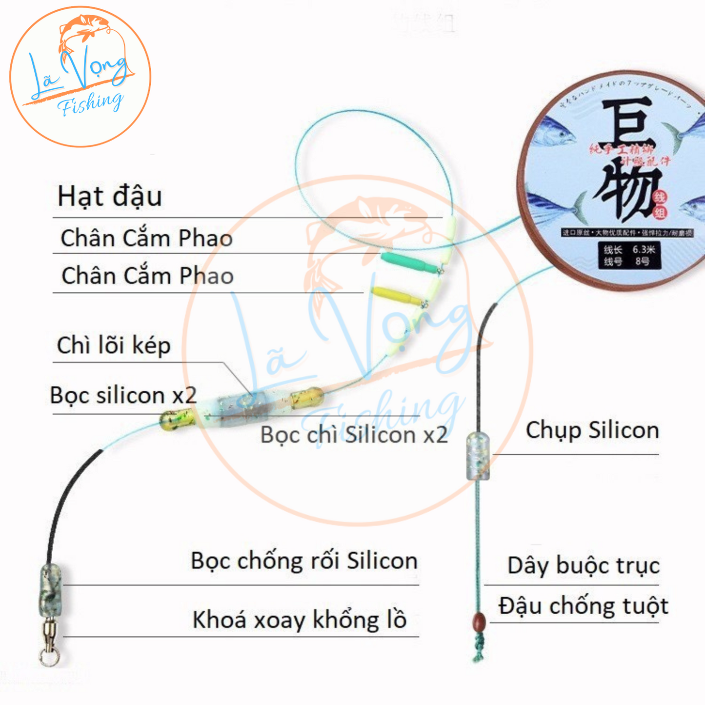Trục Câu Đài Buộc Sẵn Nylon Cao Cấp Long Vương, Trục Săn Hàng Chuyên Câu Cá Lớn Bọc Silicon Siêu Bền