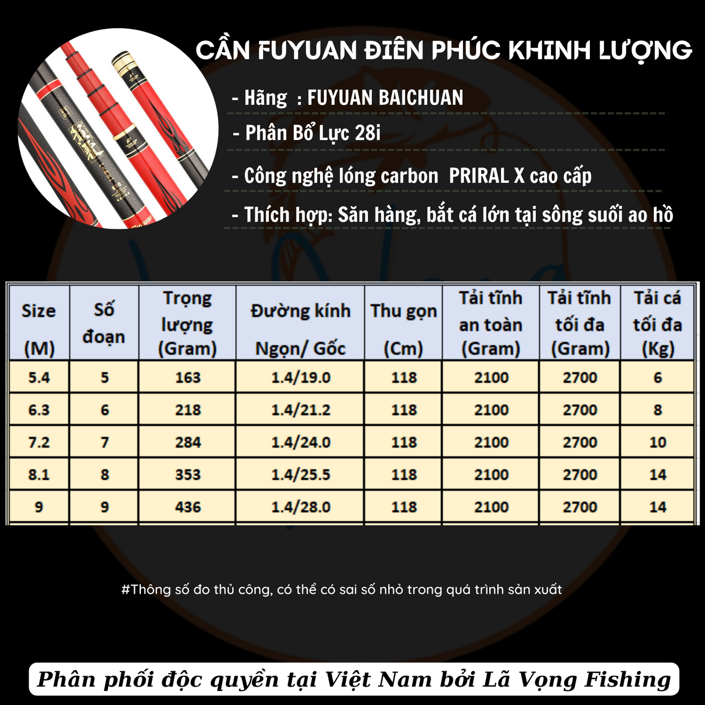 Cần câu FuYuan Điên Phúc Khinh Lượng 5H , Cần câu đài bản hỗn hợp hàng chính hãng