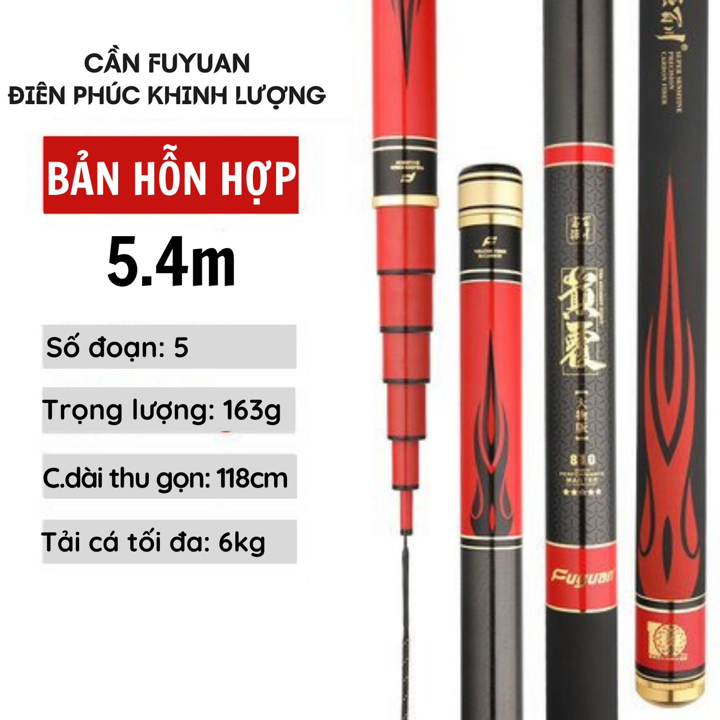 Cần câu FuYuan Điên Phúc Khinh Lượng 5H , Cần câu đài bản hỗn hợp hàng chính hãng