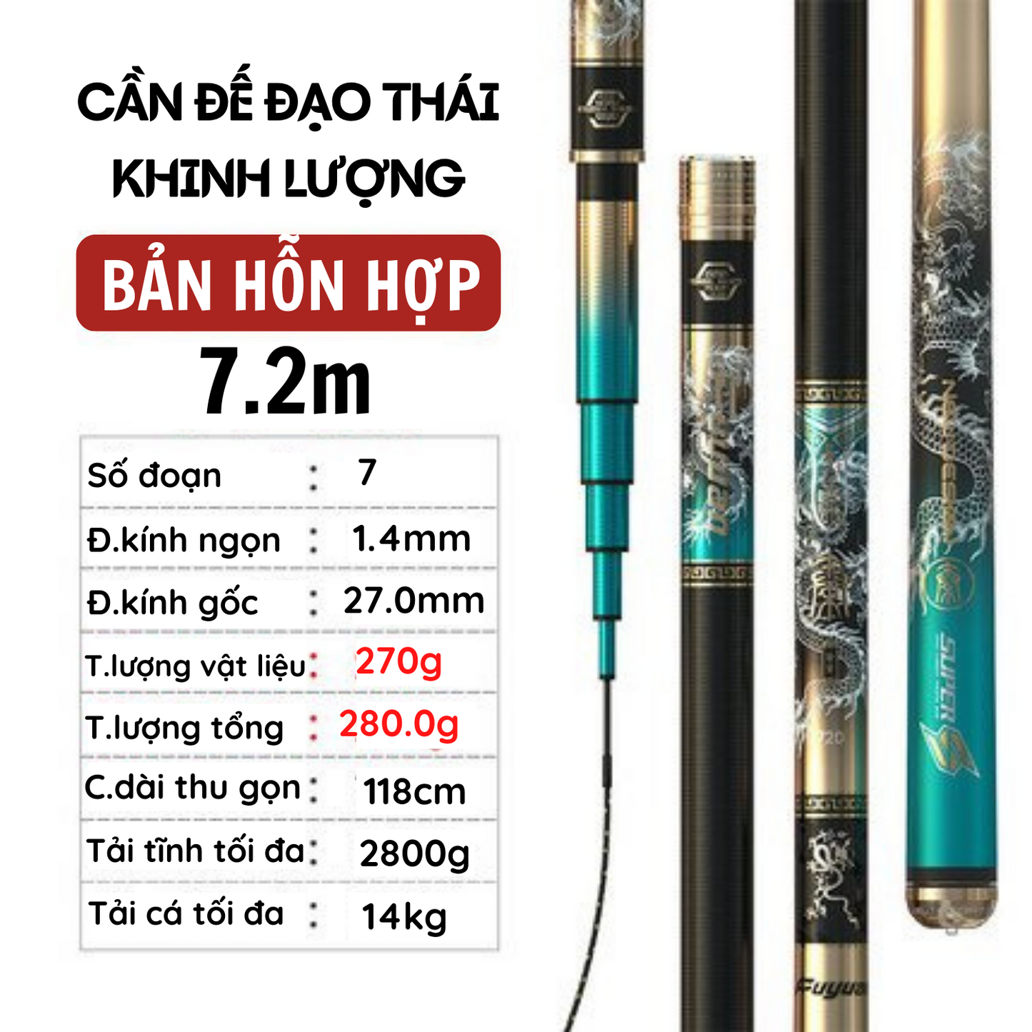 Cần câu FuYuan Đế Đạo Thái Khinh Lượng 28i, Cần câu đài bản hỗn hợp hàng chính hãng