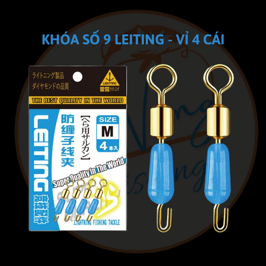 [ vỉ 4 cái ] Khóa mani số 9 Leiting, Khóa Câu Cá Chống Xoắn, Khóa Link Số 9, Phụ Kiện Câu Đài Cao Cấp