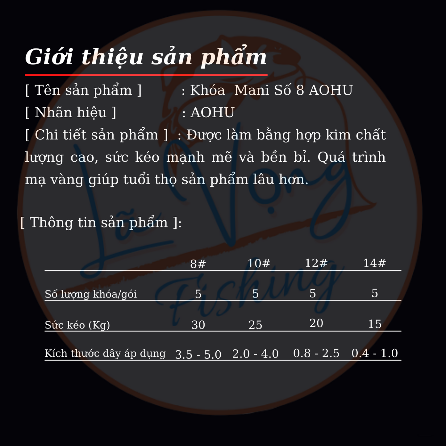 [ Vỉ ] Khóa Mani số 8 Câu Đài AOHU Siêu Cường - 7 Chiếc