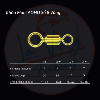 [ Vỉ ] Khóa Mani Số 8 Câu Đài AOHU - Vàng 7 chiếc