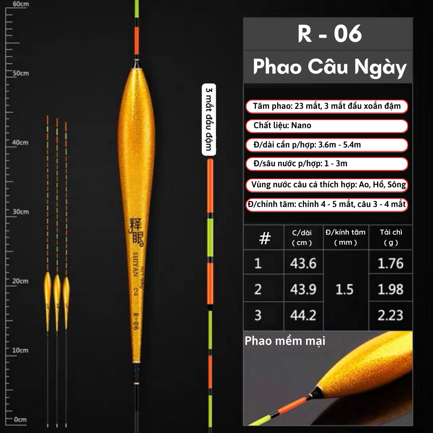 Phao Ngày nano cao cấp, Phao câu đài, Phao câu cá nhát,ăn nhẹ